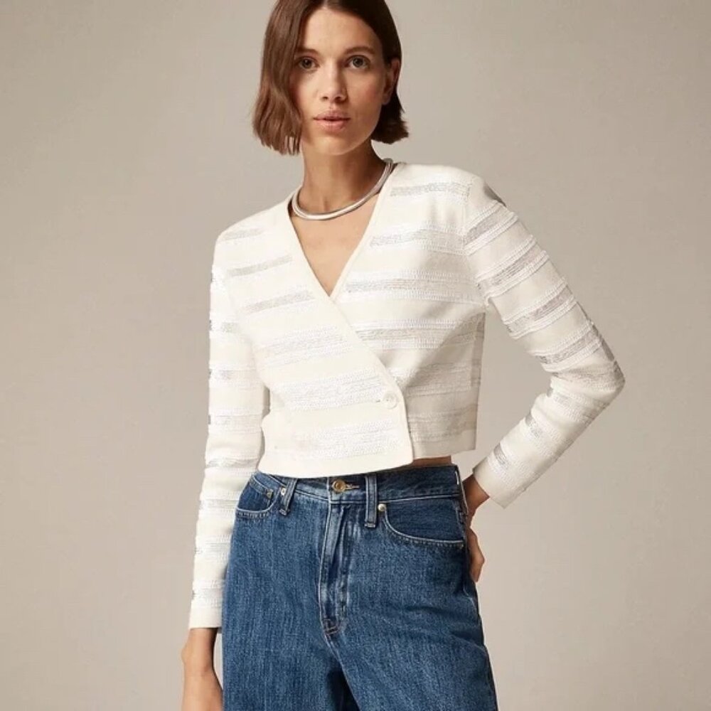 J. Crew Collection Cropped Sequin Jacket in Stripe BZ491